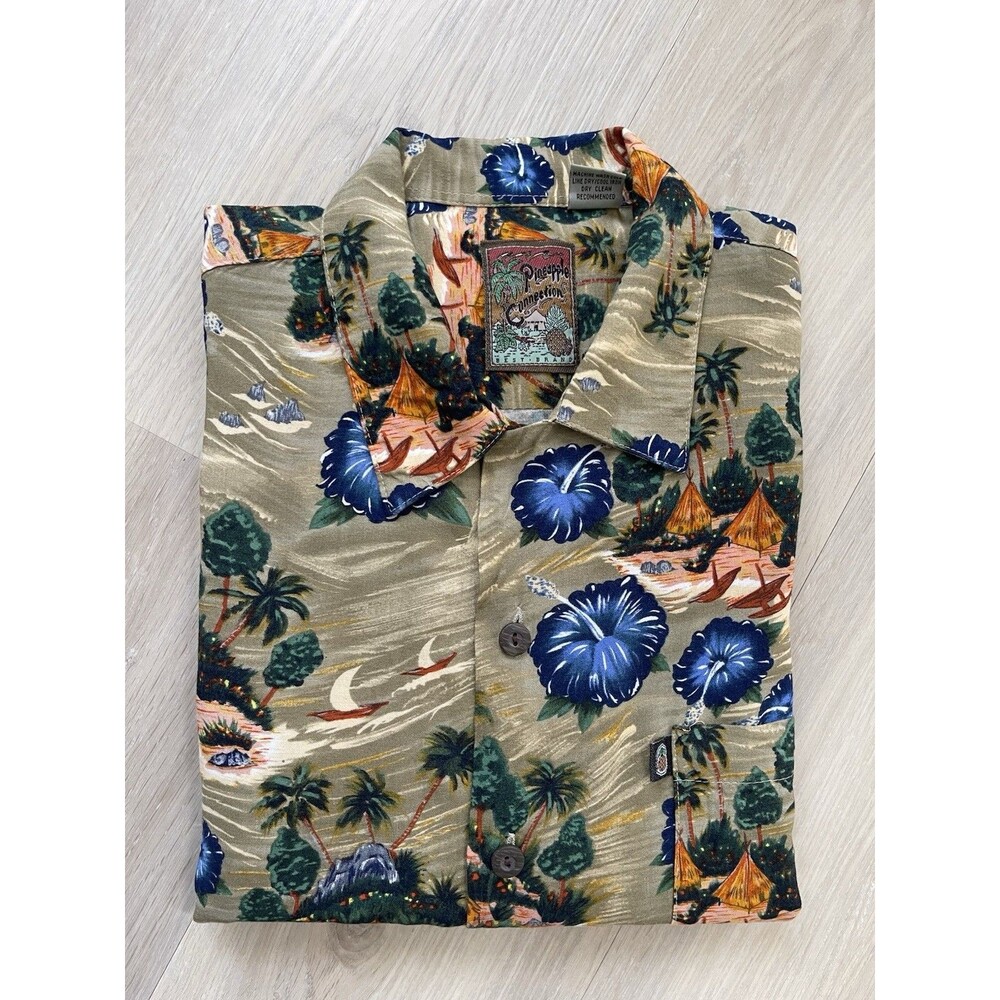 Vintage Pineapple Connection Hawaiian 100% Rayon Shirt Men XL  Aloha Palm Trees